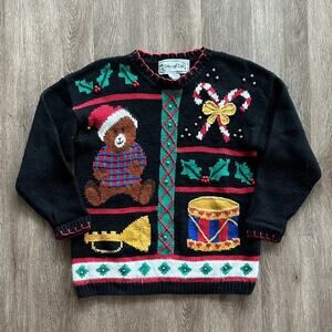 Vintage Spice of Life Black Bear and Holiday Motifs Sweater‎ Size Small Novelty